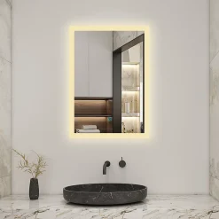 Miroir de salle de bain 50x70cm LED tricolore anti-buée + mémoire + dimmable, AICA SANITAIRE