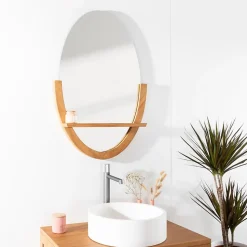 Miroir Anita de salle de bain ovale en teck massif