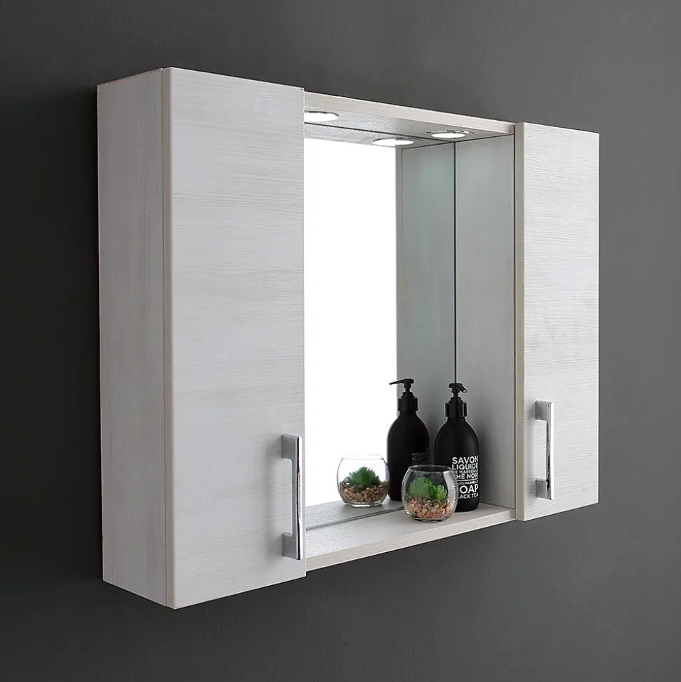 Miroir Avec Deux Étagères En Chêne Blanc Effet Bois