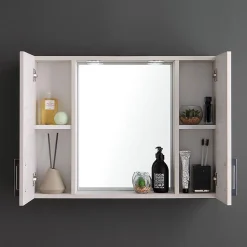 Miroir Avec Deux Étagères En Chêne Blanc Effet Bois