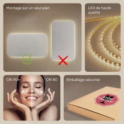 Miroir avec LED Illumination Salle de Bain (120x70cm) LED Lumineux Miroir avec Éclairage (LED058) Blanc Neutre 4500K