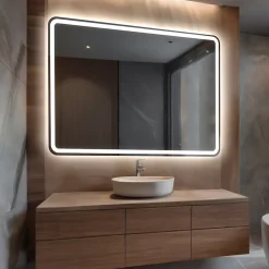 Miroir avec LED Illumination Salle de Bain - Naomi, 100x80 cm, Miroir Mural Avec Éclairage, Blanc Froid 7000K