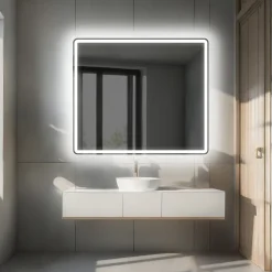Miroir avec LED Illumination Salle de Bain - Naomi, 100x80 cm, Miroir Mural Avec Éclairage, Blanc Froid 7000K