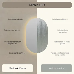 Miroir avec LED Illumination Salle de Bain (50x80cm) LED Lumineux Miroir avec Éclairage (TST106) Blanc Chaud 3000K