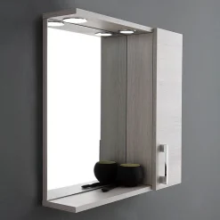 Miroir Avec Unité Murale Droite En Chêne Gris Effet Bois Et Spot Led 58Cm
