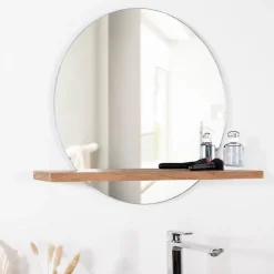 Miroir Bologne de salle de bain rond en teck massif