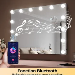 Miroir de Maquillage Éclairage LED Sirhona 80x60x10 cm + Bluetooth + Loupe 10X + Port USB + Température à Tricolore