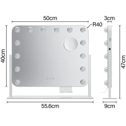 Miroir de Maquillage Éclairage LED Sirhona 50x47x9cm cm + Support de Téléphone + Loupe 10x + Port USB + Température Tricolore