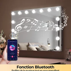 Miroir de Maquillage Éclairage LED Sirhona 58x46x10 cm + Bluetooth + Loupe 10X + Port USB + Température à Tricolore