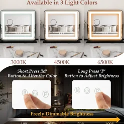 Miroir de Maquillage LED avec Couleur et Luminosité Réglables Miroir de Détail 5X écran Tactile Inclus