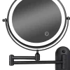 Miroir De Maquillage Lumineux LED Rechargeable Noir, Grossissement 1-5x