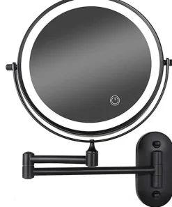 Miroir De Maquillage Lumineux LED Rechargeable Noir, Grossissement 1-5x