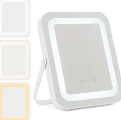 Miroir de Maquillage Rectangulaire 3 Couleurs et Luminosités réglables avec Support en Métal Contrôle Tactile