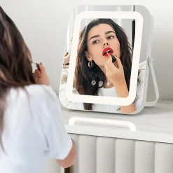 Miroir de Maquillage Rectangulaire 3 Couleurs et Luminosités réglables avec Support en Métal Contrôle Tactile