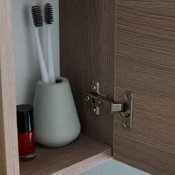 Miroir De Rangement Avec Armoires Latérales, Étagère Et Spots À Led 77Cm Chêne Fumé