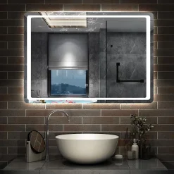 Miroir de salle de bain à LED, dimmable et mémoire, 100x70cm miroir lumineux anti-buée, AICA SANITAIRE