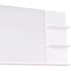 Miroir de salle de bain avec étagères - 2 étagères latérales + grande étagère inférieure - kit installation fourni - MDF blanc