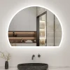 Miroir de salle de bain asymétrique 80x60cm led Demi-cercle Mirror 3 Colours Dimmable + Anti-buée + Mémoire, AICA SANITAIRE