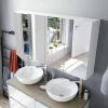 Miroir de salle de bain avec rangements 2 portes en blanc brillant, 65 x 60 x 21 cm