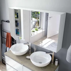 Miroir de salle de bain avec rangements 2 portes en blanc brillant, 65 x 60 x 21 cm