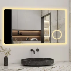 Miroir de salle de bain anti-buée avec horloge, blanc froid chaud neutre tactile mural miroir 140x80cm, AICA SANITAIRE