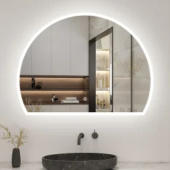 Miroir de salle de bain asymétrique 100x80cm led Demi-cercle Mirror 3 Colours Dimmable + Anti-buée + Mémoire, AICA SANITAIRE