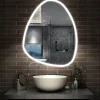 Miroir de salle de bain asymétrique 80x65cm led Teardrop Mirror 3 Colours Dimmable + Anti-buée + Mémoire, AICA SANITAIRE