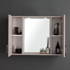 Miroir De Salle De Bain Avec 2 Étagères Latérales En Chêne Gris.