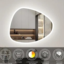 Miroir de salle de bain asymétrique 100x80cm led Teardrop Mirror 3 Colours Dimmable + Anti-buée + Mémoire, AICA SANITAIRE