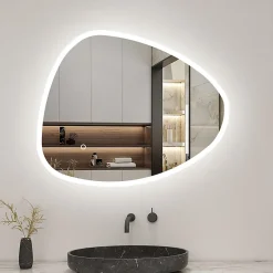 Miroir de salle de bain asymétrique 80x65cm led Teardrop Mirror 3 Colours Dimmable + Anti-buée + Mémoire, AICA SANITAIRE