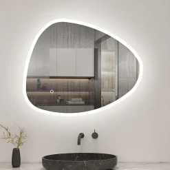 Miroir de salle de bain asymétrique 80x65cm led Teardrop Mirror 3 Colours Dimmable + Anti-buée + Mémoire, AICA SANITAIRE