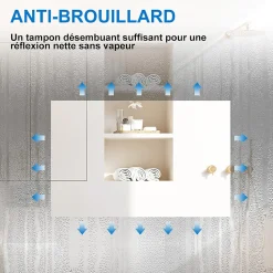 Miroir de salle de bain Bluetooth LED 70x50cm avec tricolore + luminosité réglable + mémoire + anti-buée, IP44, AICA SANITAIRE