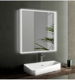 Miroir de salle de bain carré avec lumière LED - lumière blanche froide (5700K) - 60 x 60cm - Modèle Oslo