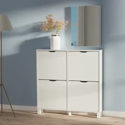 Miroir de salle de bain coloris blanc - Longueur 59,50 x Profondeur 2 x hauteur 44 cm