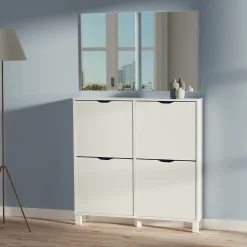 Miroir de salle de bain coloris blanc - Longueur 59,50 x Profondeur 2 x hauteur 44 cm
