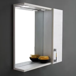 Miroir De Salle De Bain En Chêne Blanc Avec Lumière Led