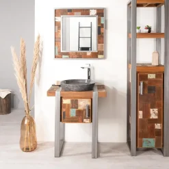 Miroir de salle de bain Factory teck métal 70x70