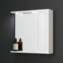 Miroir De Salle De Bain Inglesina Blanc Avec Tablette Inférieure, Unité Murale Droite Et Spot Led