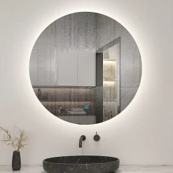 Miroir de salle de bain LED rond 80 cm avec rétro-éclairage sans cadre, anti-buée + mémoire + dimmable, AICA SANITAIRE