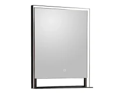 Miroir de salle de bain lumineux rectangulaire anti-buée avec étagère intégrée - Contour noir mat - 60 x 80 cm - VALONERA