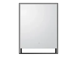 Miroir de salle de bain lumineux rectangulaire anti-buée avec étagère intégrée - Contour noir mat - 60 x 80 cm - VALONERA