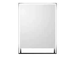 Miroir de salle de bain lumineux rectangulaire anti-buée avec étagère intégrée - Contour noir mat - 60 x 80 cm - VALONERA