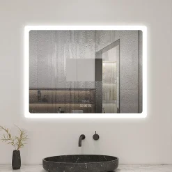 Miroir de salle de bain LED avec bluetooth et horloge, 80x60cm, Tri-color, anti-buée, AICA SANITAIRE
