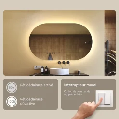 Miroir de salle de bain lumineux - ARTFORMA - Ovale - 120x70cm - LED Dual + Interrupteur tactile
