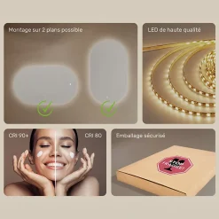 Miroir de salle de bain lumineux - ARTFORMA - Ovale - 120x70cm - LED Dual + Interrupteur tactile