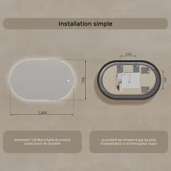 Miroir de salle de bain lumineux - ARTFORMA - Ovale - 120x70cm - LED Dual + Interrupteur tactile