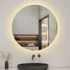 Miroir de salle de bain LED rond 80 cm avec rétro-éclairage, tricolore + anti-buée + mémoire + gradation infinie, AICA SANITAIRE