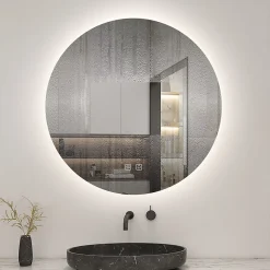 Miroir de salle de bain LED rond 80 cm avec rétro-éclairage, tricolore + anti-buée + mémoire + gradation infinie, AICA SANITAIRE