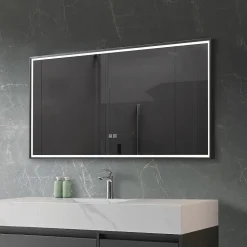 Miroir de salle de bain LED 90x60cm anti buée, luminosité variable avec cadre en aluminium noir LuxuryBain