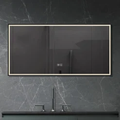 Miroir de salle de bain LED 90x60cm anti buée, luminosité variable avec cadre en aluminium noir LuxuryBain